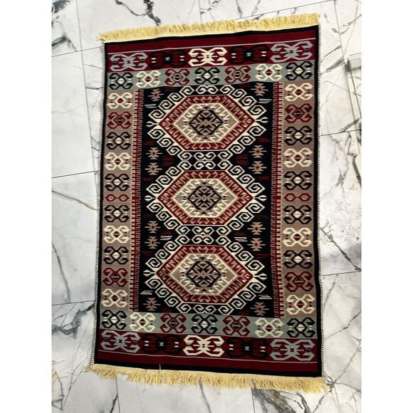 Handmade Reversible 3 X 5 Blanket Rug Aztec Style Rug Thin Cotton Rug Throw Rug - Picture 5 of 10